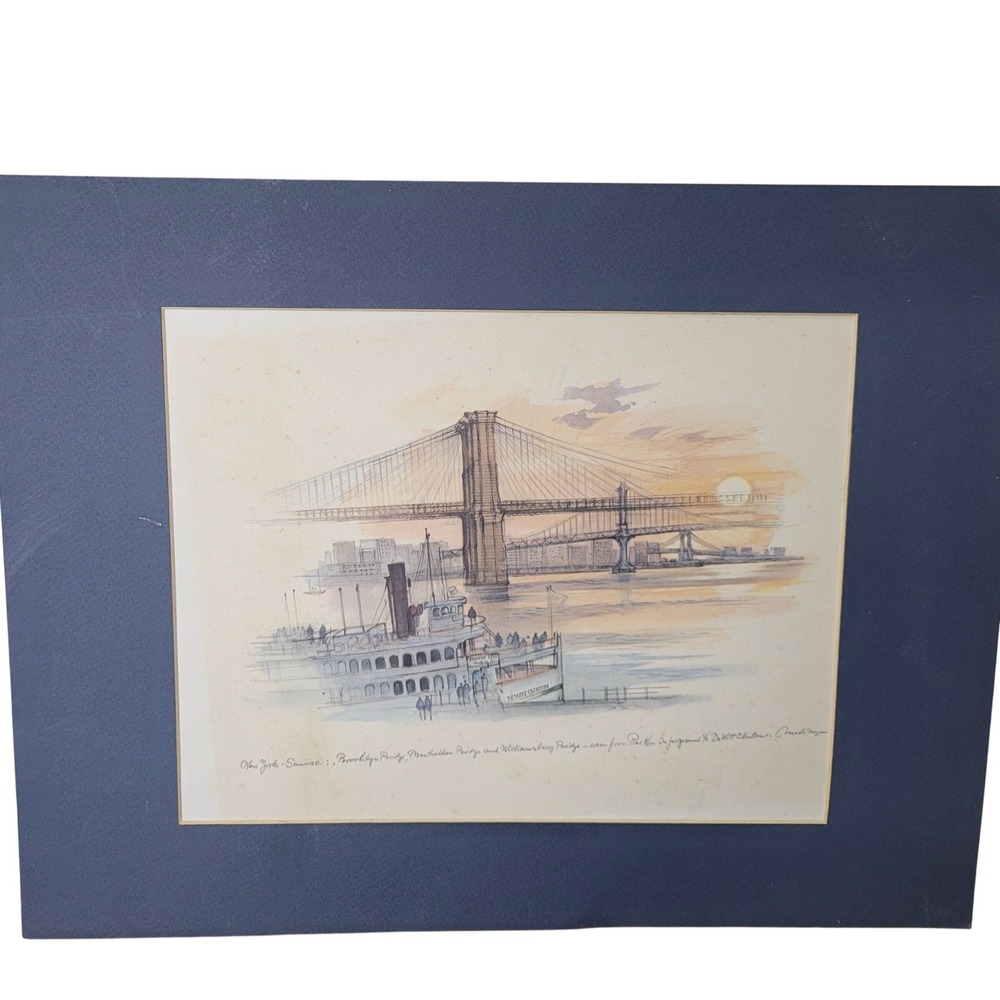 Claus Hoie New York Sunrise Brooklyn Bridge Lithograph Print Stenders Forlag